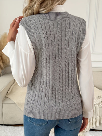 Gilet in Maglia Donna a Trecce Scollo V
