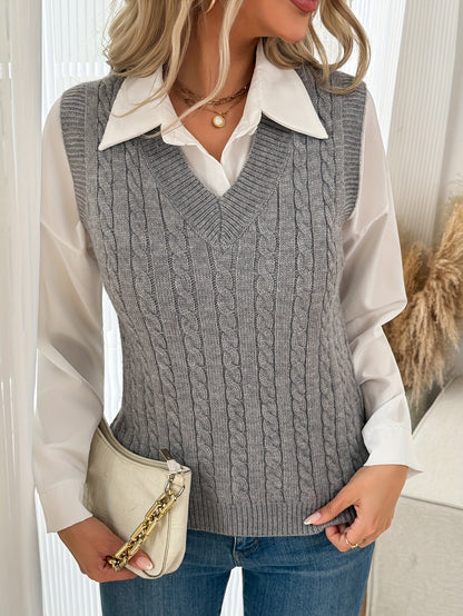 Gilet in Maglia Donna a Trecce Scollo V