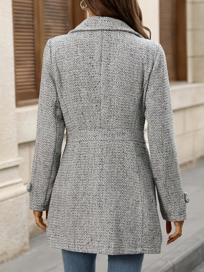 Cappotto Donna Spigato Grigio a Vita Segnata