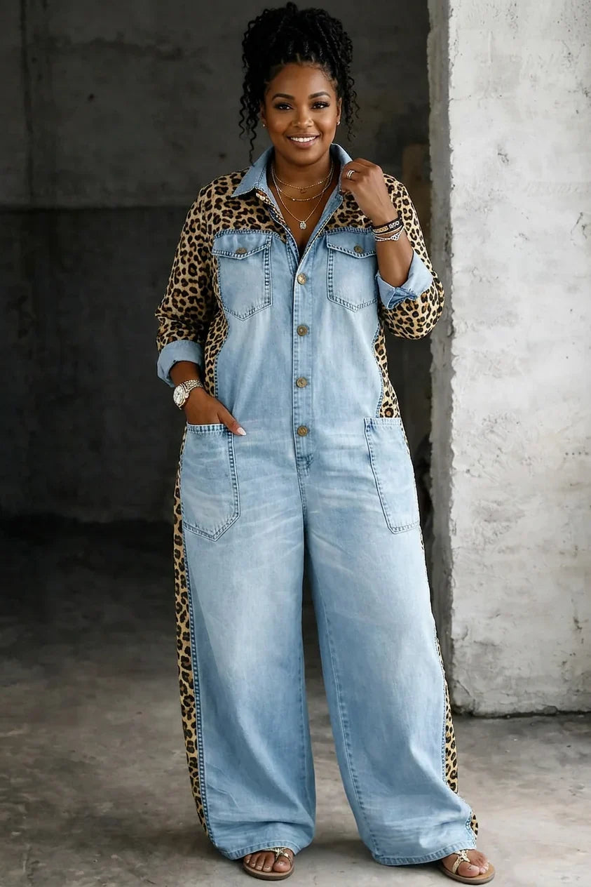 Tuta Intera Donna Jeans Camicia Maniche Lunghe