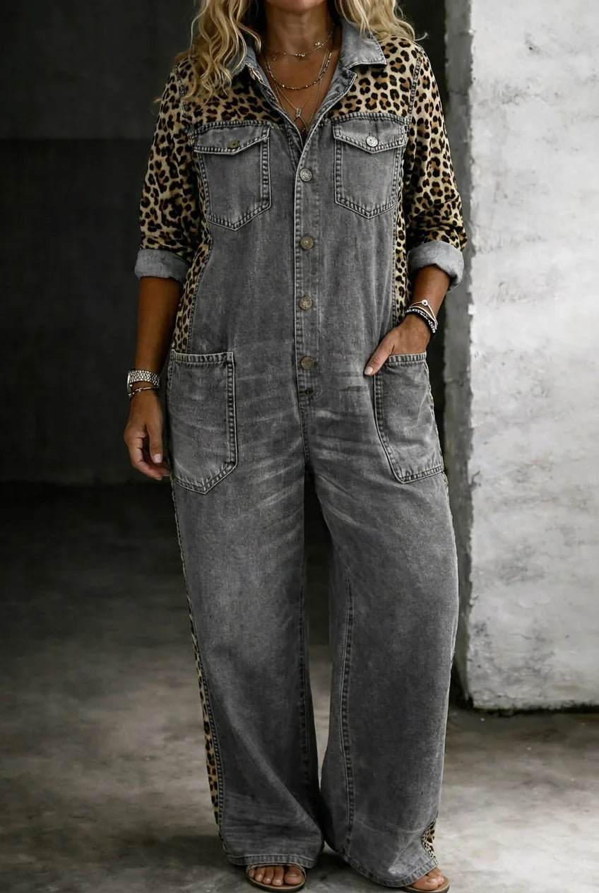 Tuta Intera Donna Jeans Camicia Maniche Lunghe
