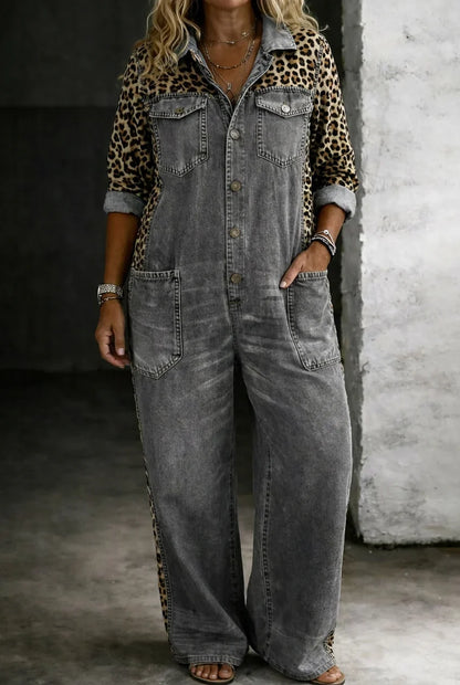 Tuta Intera Donna Jeans Camicia Maniche Lunghe