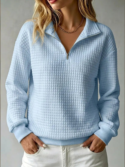 Felpa Donna Mezza Zip Trapuntata con Colletto