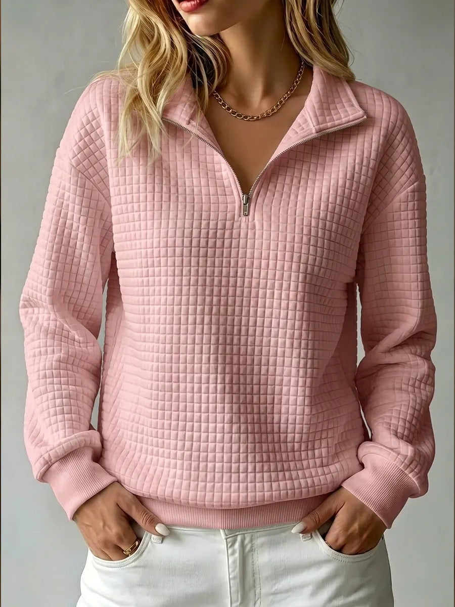 Felpa Donna Mezza Zip Trapuntata con Colletto