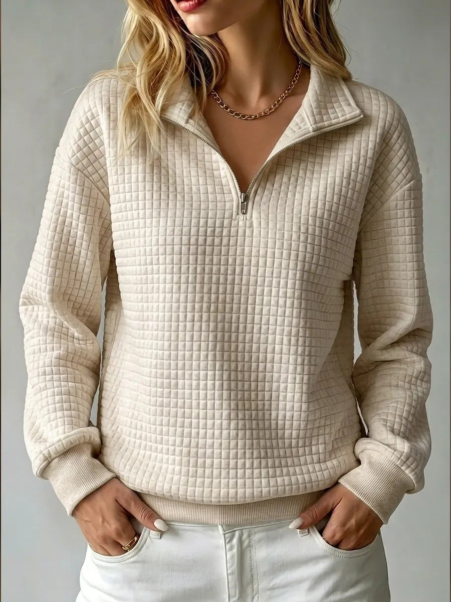 Felpa Donna Mezza Zip Trapuntata con Colletto