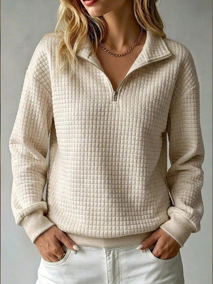 Felpa Donna Mezza Zip Trapuntata con Colletto