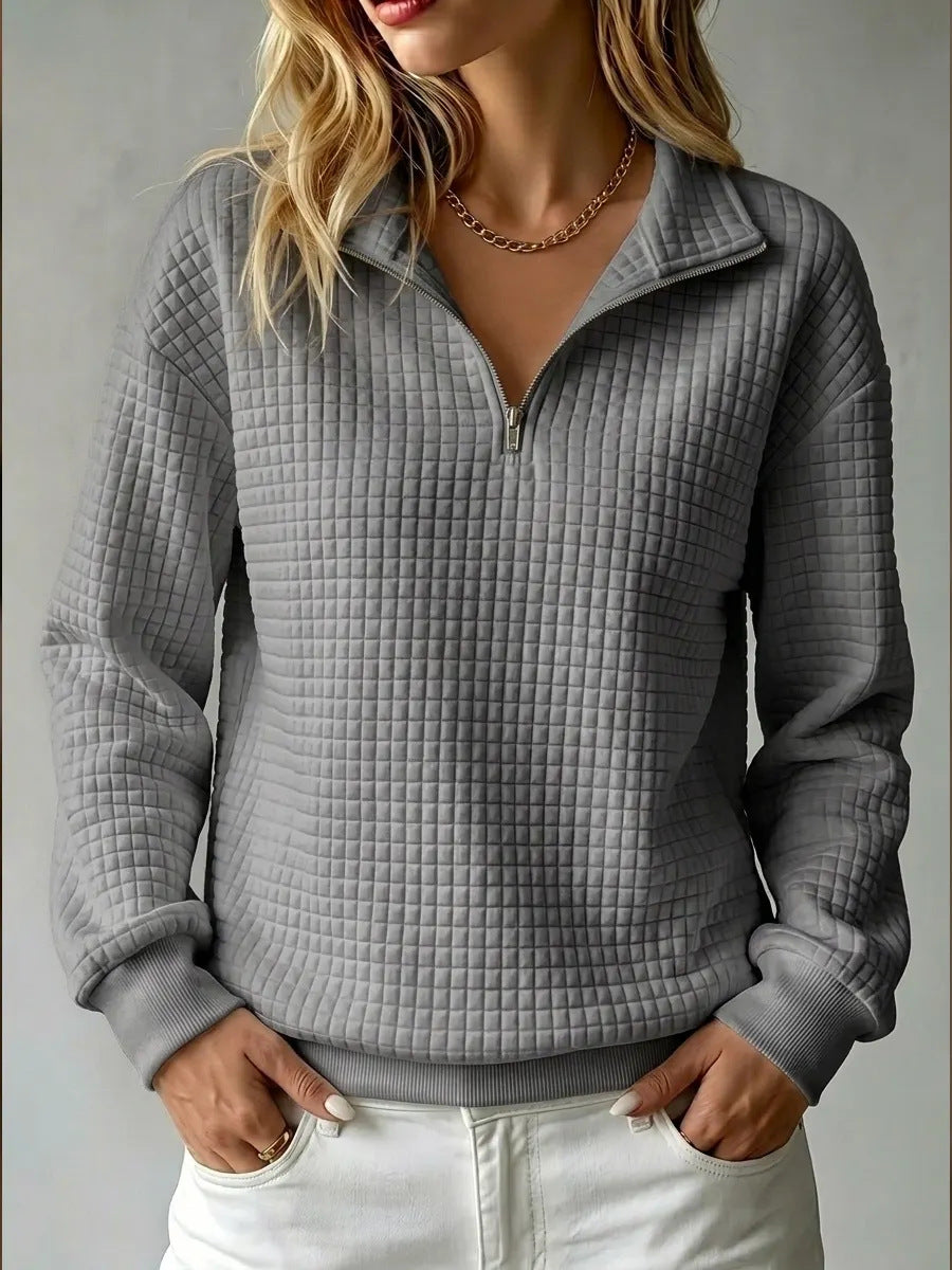 Felpa Donna Mezza Zip Trapuntata con Colletto