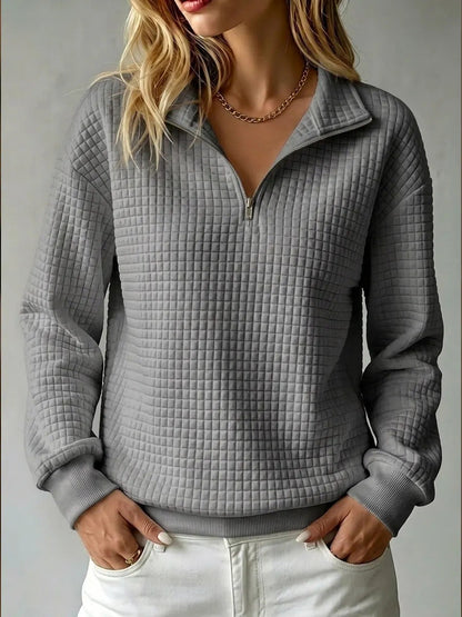 Felpa Donna Mezza Zip Trapuntata con Colletto