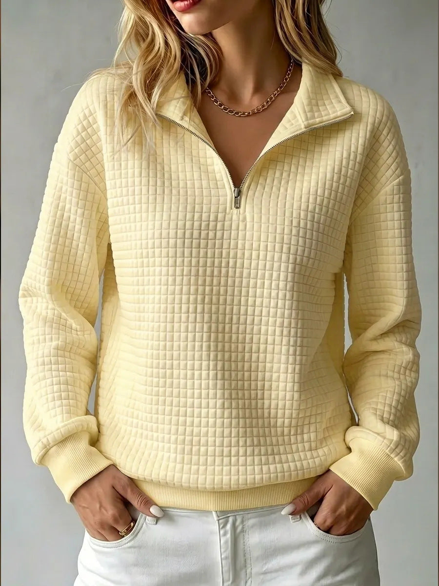 Felpa Donna Mezza Zip Trapuntata con Colletto