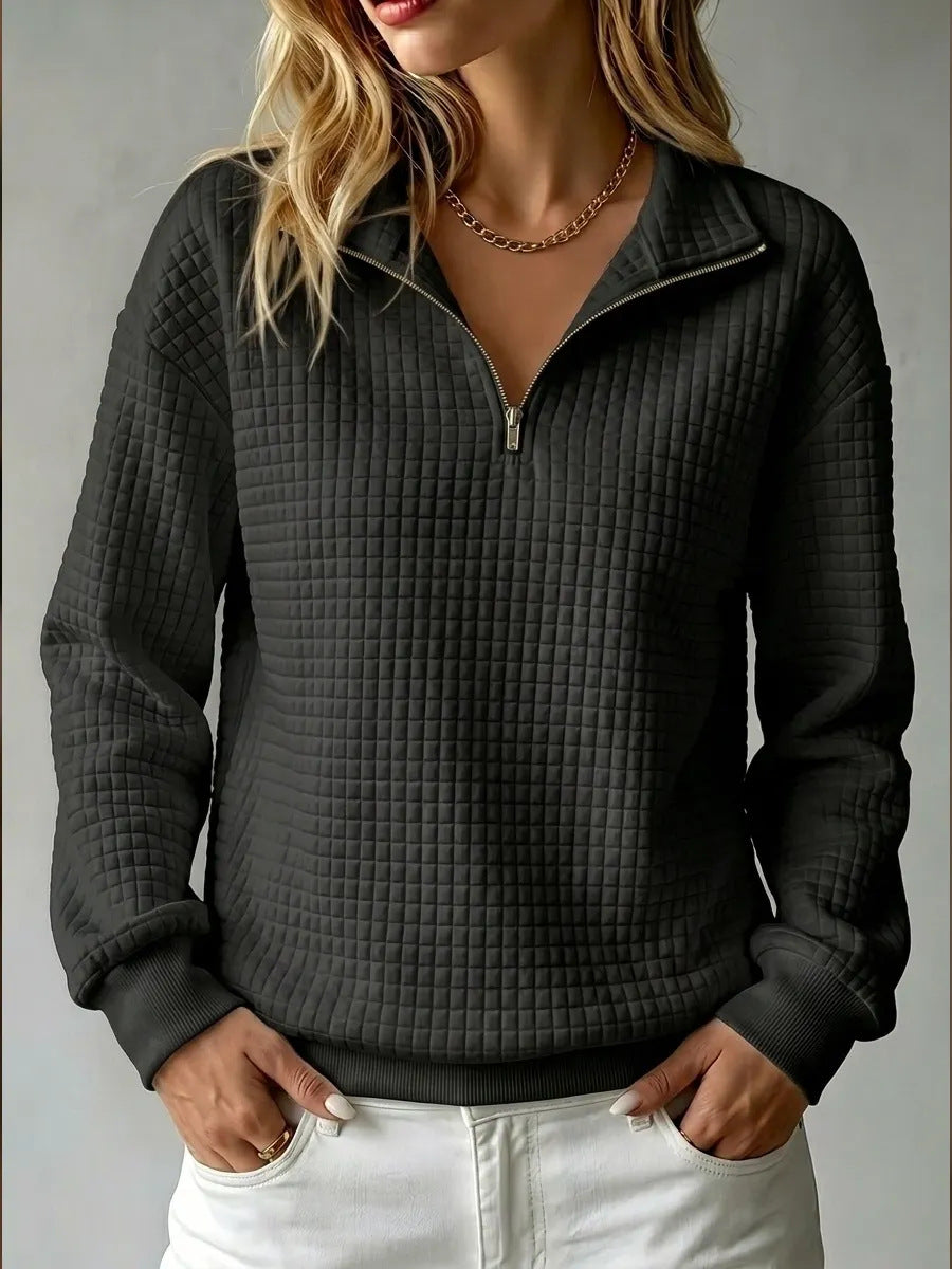 Felpa Donna Mezza Zip Trapuntata con Colletto