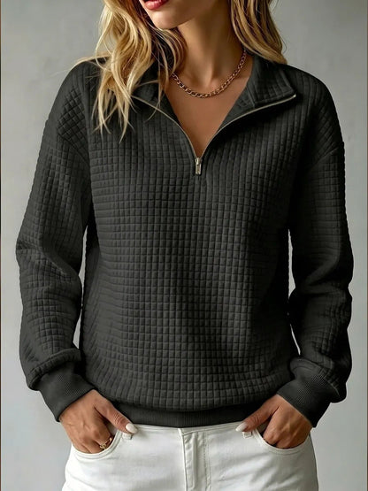 Felpa Donna Mezza Zip Trapuntata con Colletto