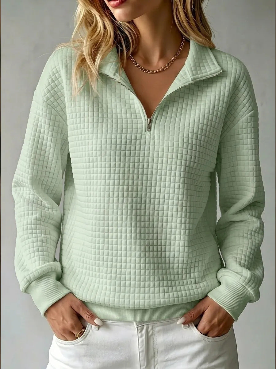 Felpa Donna Mezza Zip Trapuntata con Colletto