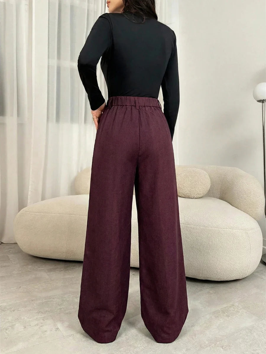 Pantaloni Palazzo Donna con Pinces Tessuto Mélange