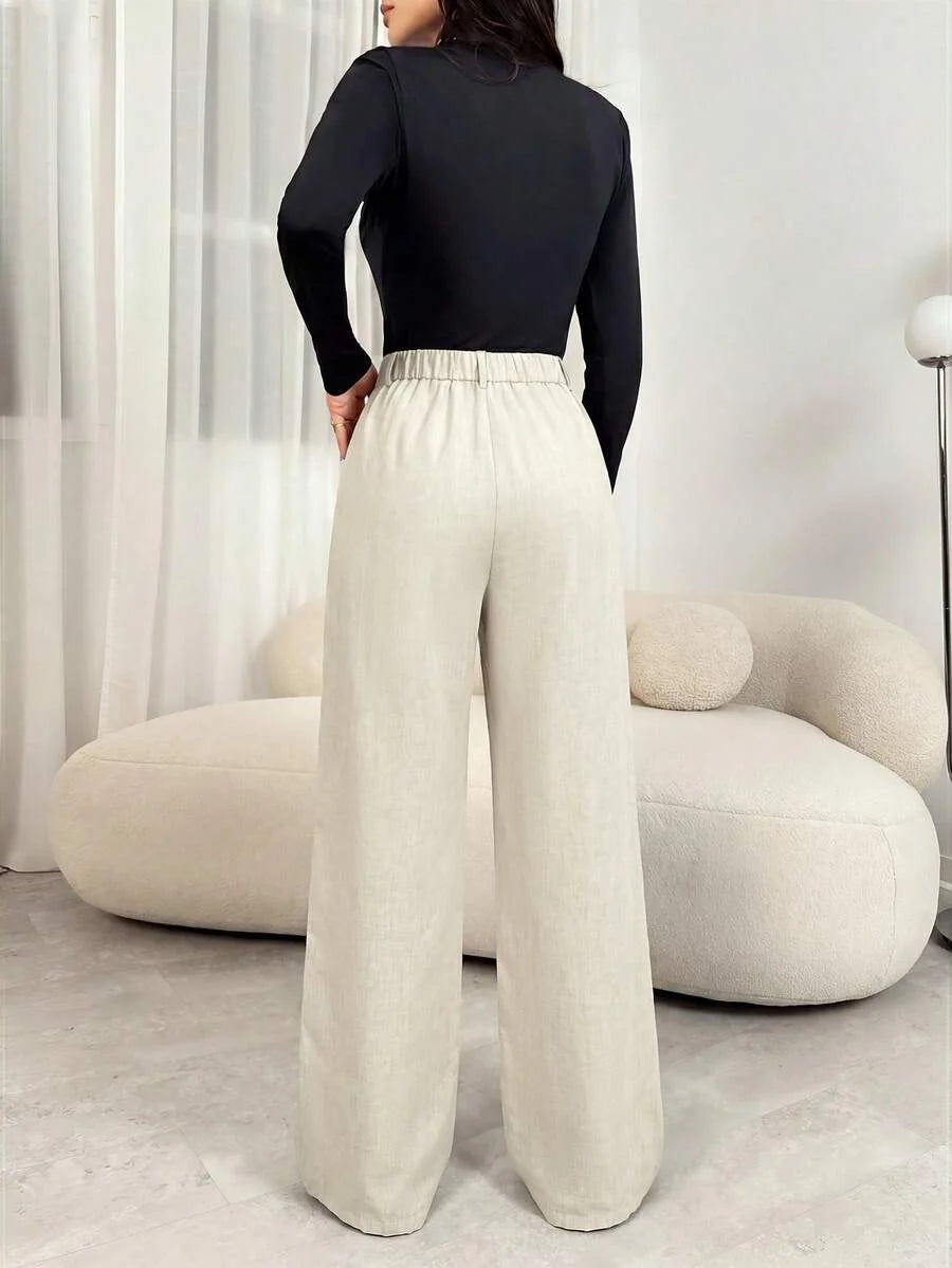 Pantaloni Palazzo Donna con Pinces Tessuto Mélange