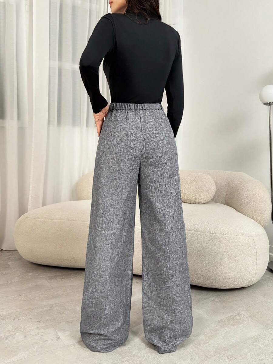 Pantaloni Palazzo Donna con Pinces Tessuto Mélange
