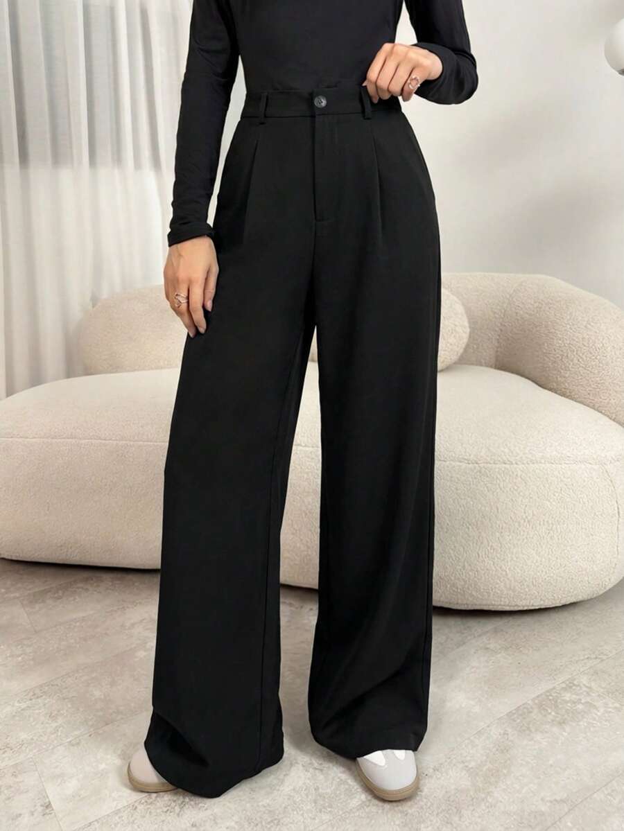 Pantaloni Palazzo Donna con Pinces Tessuto Mélange