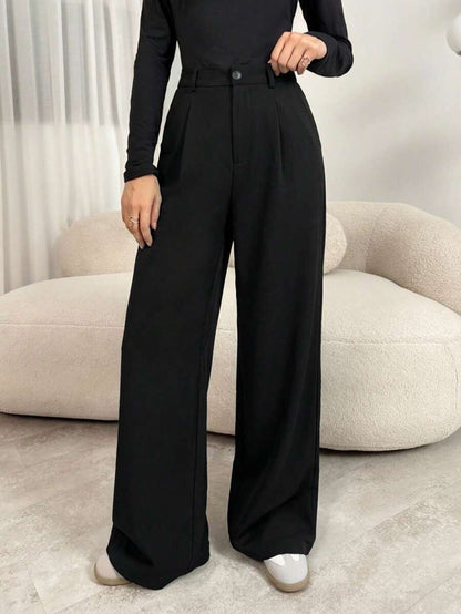 Pantaloni Palazzo Donna con Pinces Tessuto Mélange