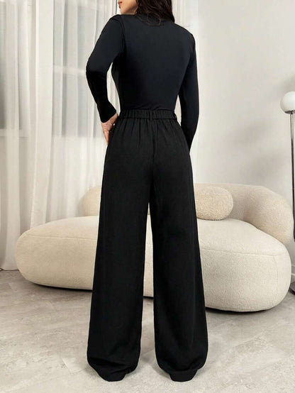 Pantaloni Palazzo Donna con Pinces Tessuto Mélange