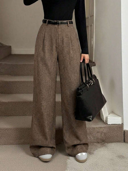 Pantaloni Palazzo Donna con Pinces Tessuto Mélange