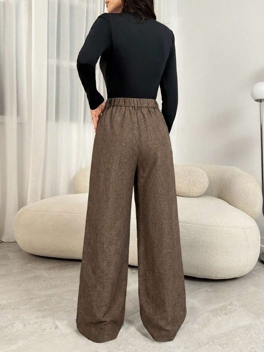 Pantaloni Palazzo Donna con Pinces Tessuto Mélange