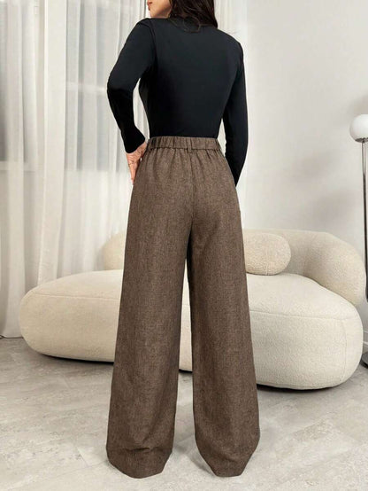 Pantaloni Palazzo Donna con Pinces Tessuto Mélange