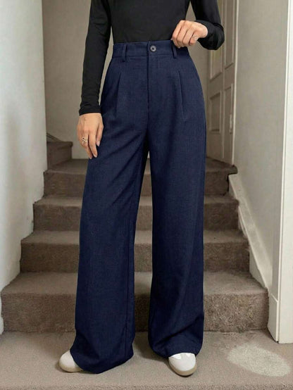 Pantaloni Palazzo Donna con Pinces Tessuto Mélange