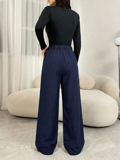 Pantaloni Palazzo Donna con Pinces Tessuto Mélange
