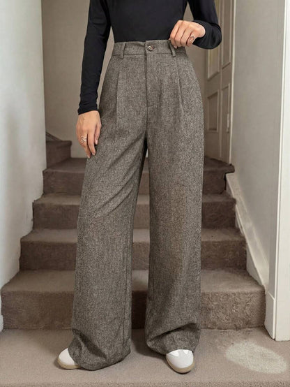 Pantaloni Palazzo Donna con Pinces Tessuto Mélange