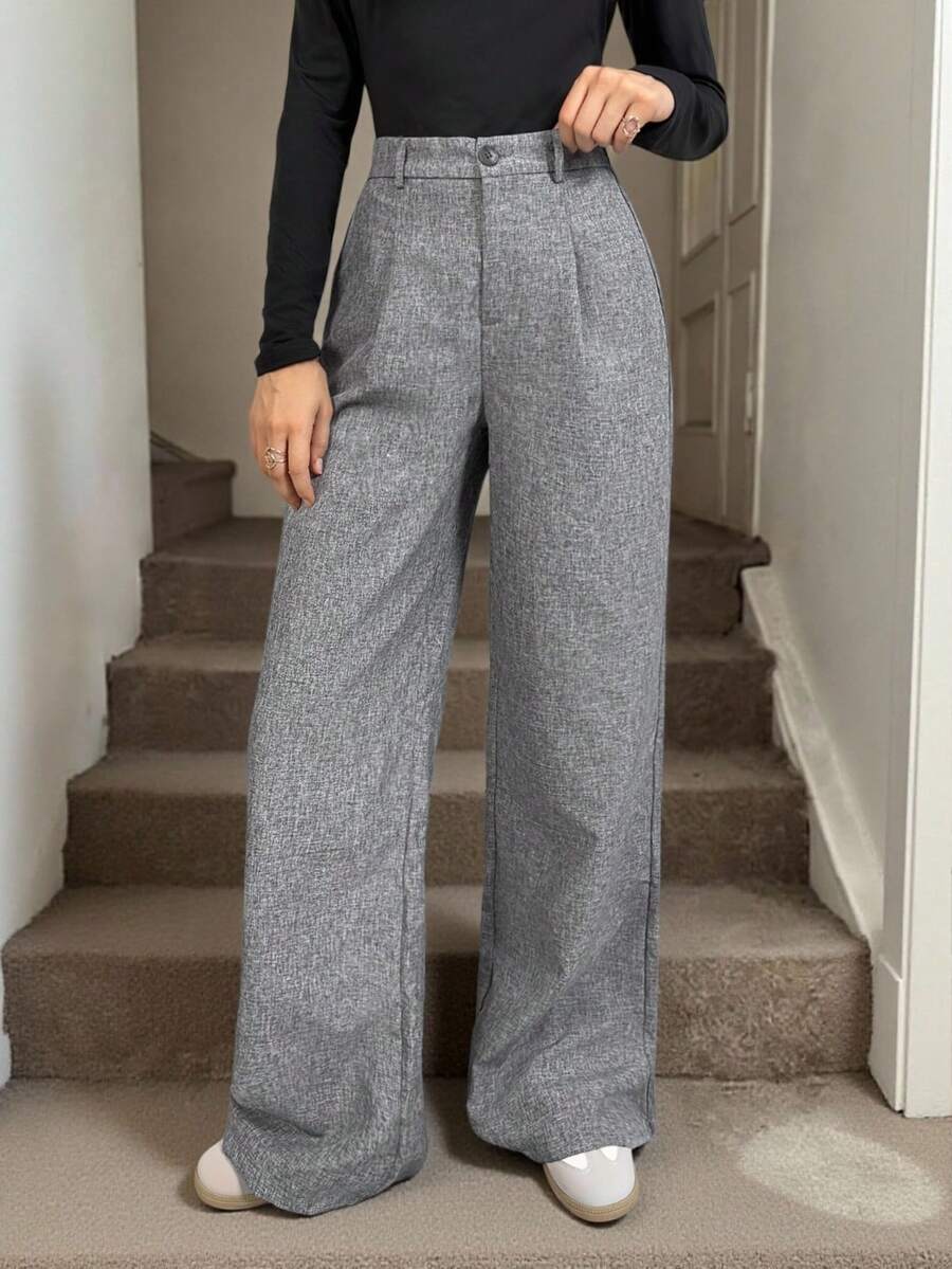 Pantaloni Palazzo Donna con Pinces Tessuto Mélange