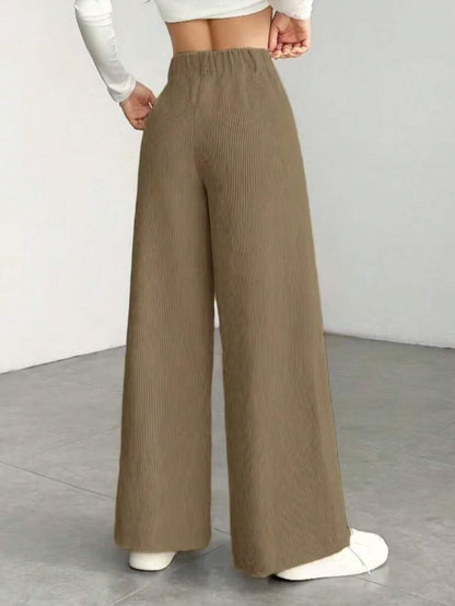 Pantaloni Velluto Donna Gamba Larga Tasche a Patta