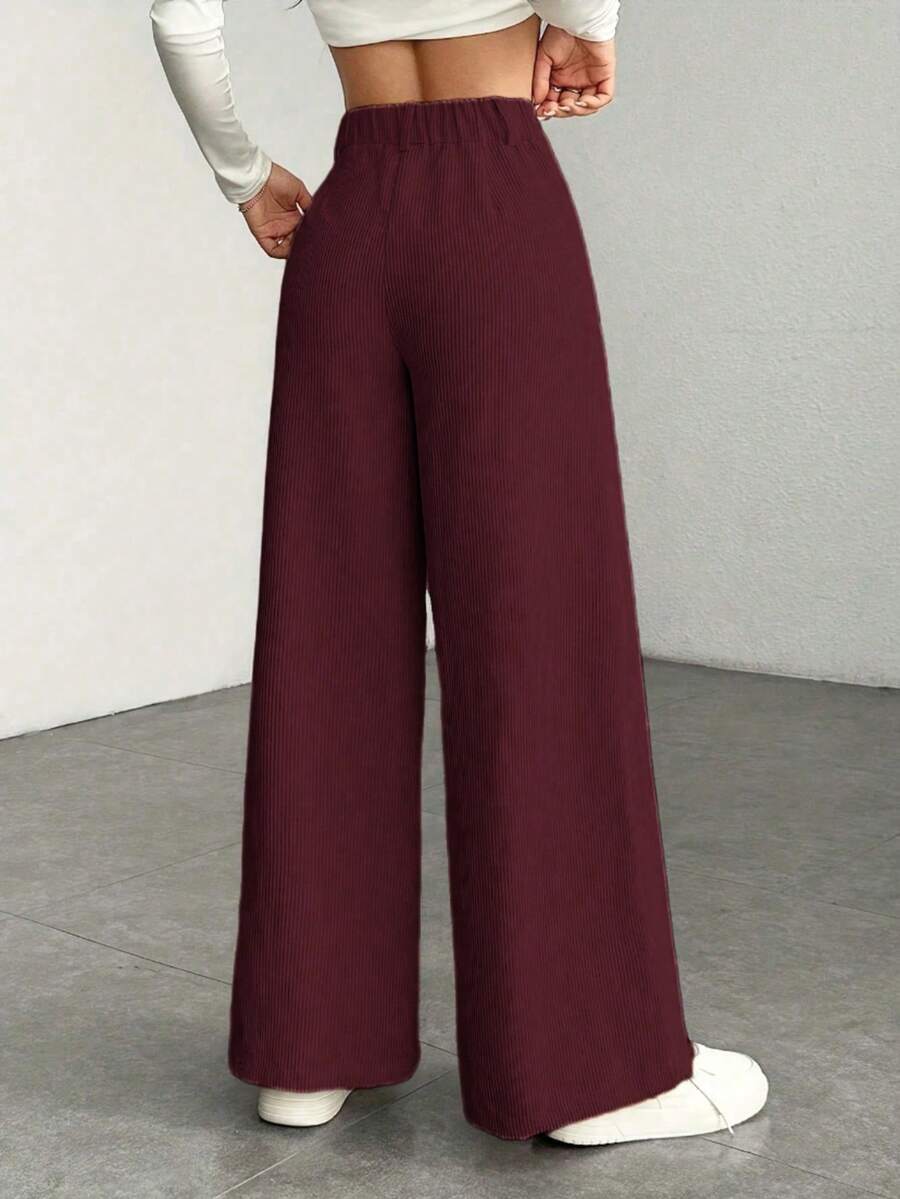 Pantaloni Velluto Donna Gamba Larga Tasche a Patta