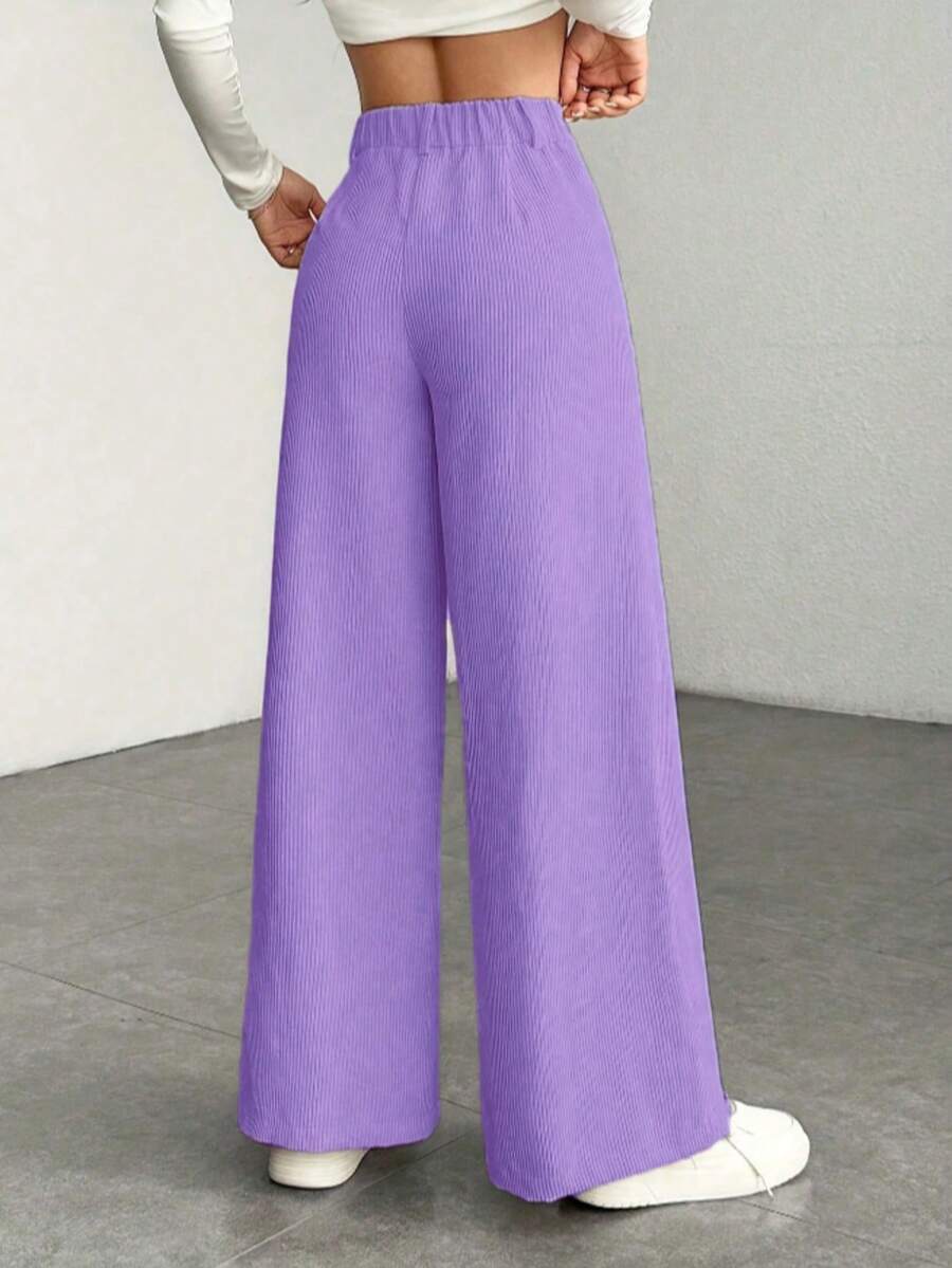 Pantaloni Velluto Donna Gamba Larga Tasche a Patta