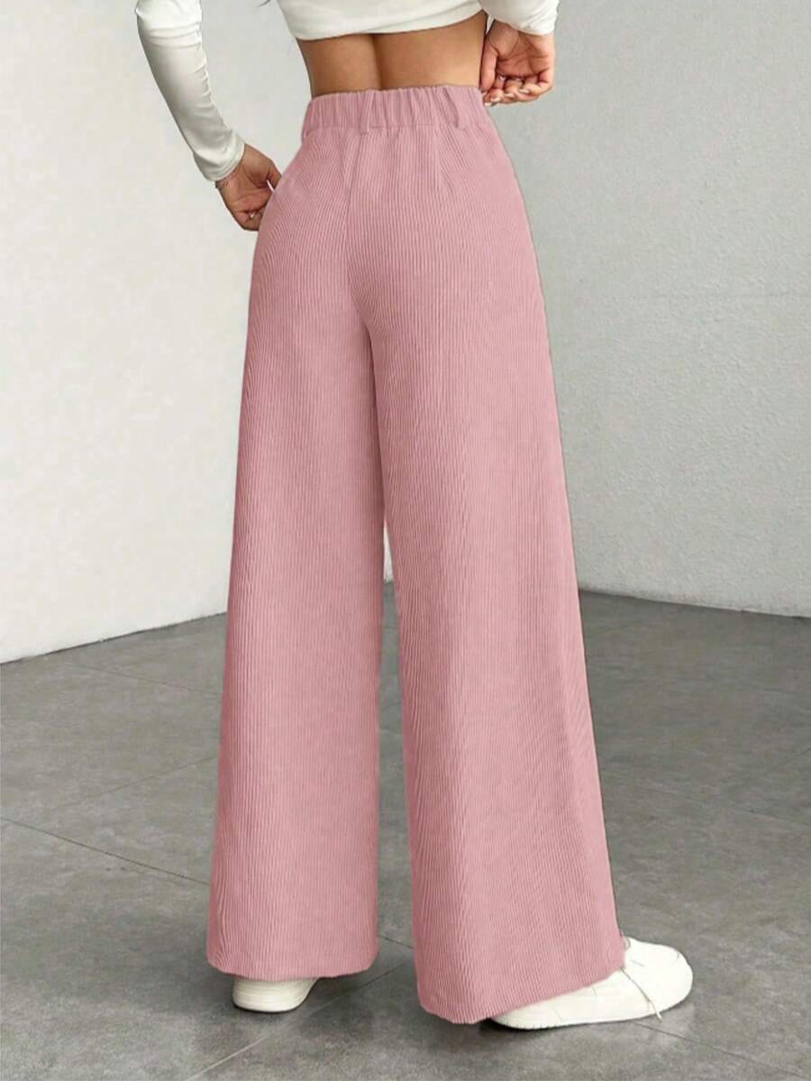 Pantaloni Velluto Donna Gamba Larga Tasche a Patta