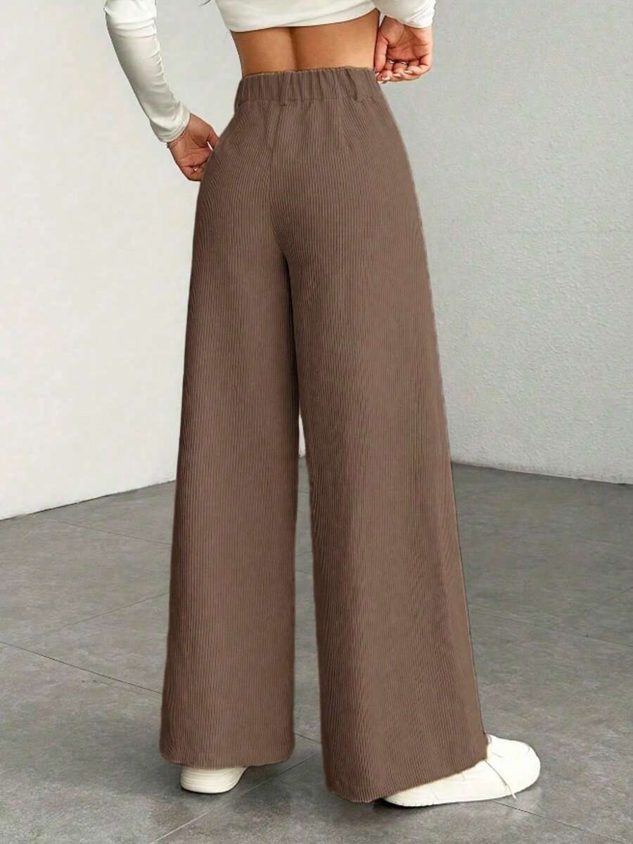 Pantaloni Velluto Donna Gamba Larga Tasche a Patta
