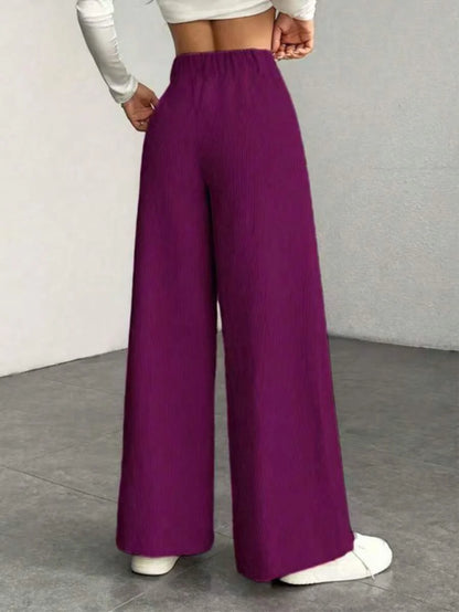 Pantaloni Velluto Donna Gamba Larga Tasche a Patta