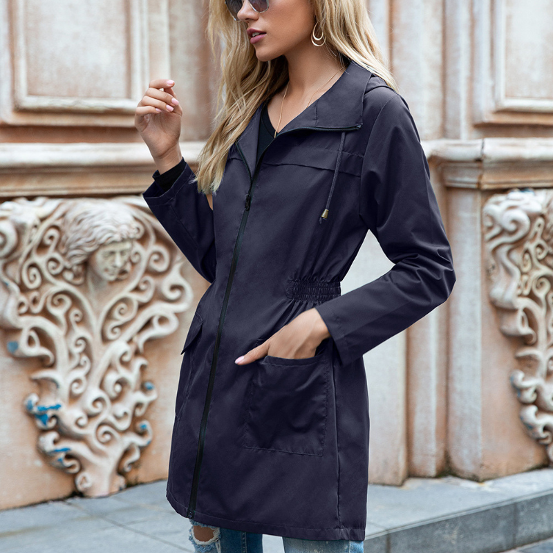 Giacca Antipioggia Donna con Cappuccio Vita Elastica