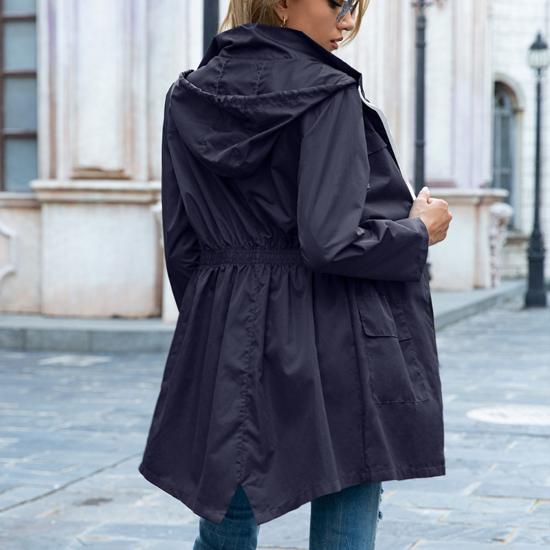 Giacca Antipioggia Donna con Cappuccio Vita Elastica