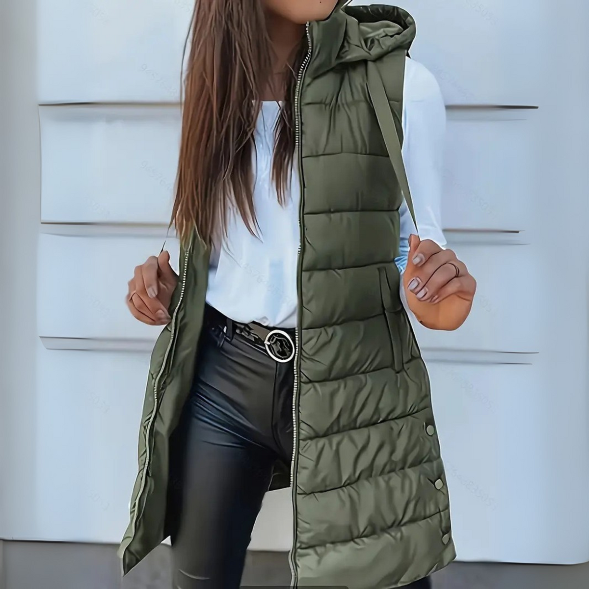 Gilet Imbottito Lungo Donna con Cappuccio