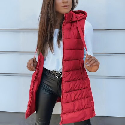 Gilet Imbottito Lungo Donna con Cappuccio