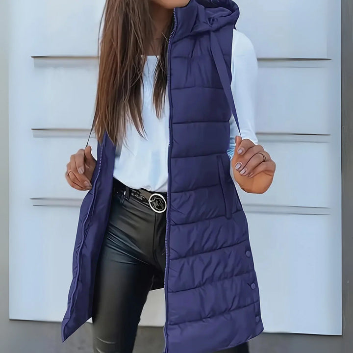 Gilet Imbottito Lungo Donna con Cappuccio