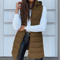 Gilet Imbottito Lungo Donna con Cappuccio