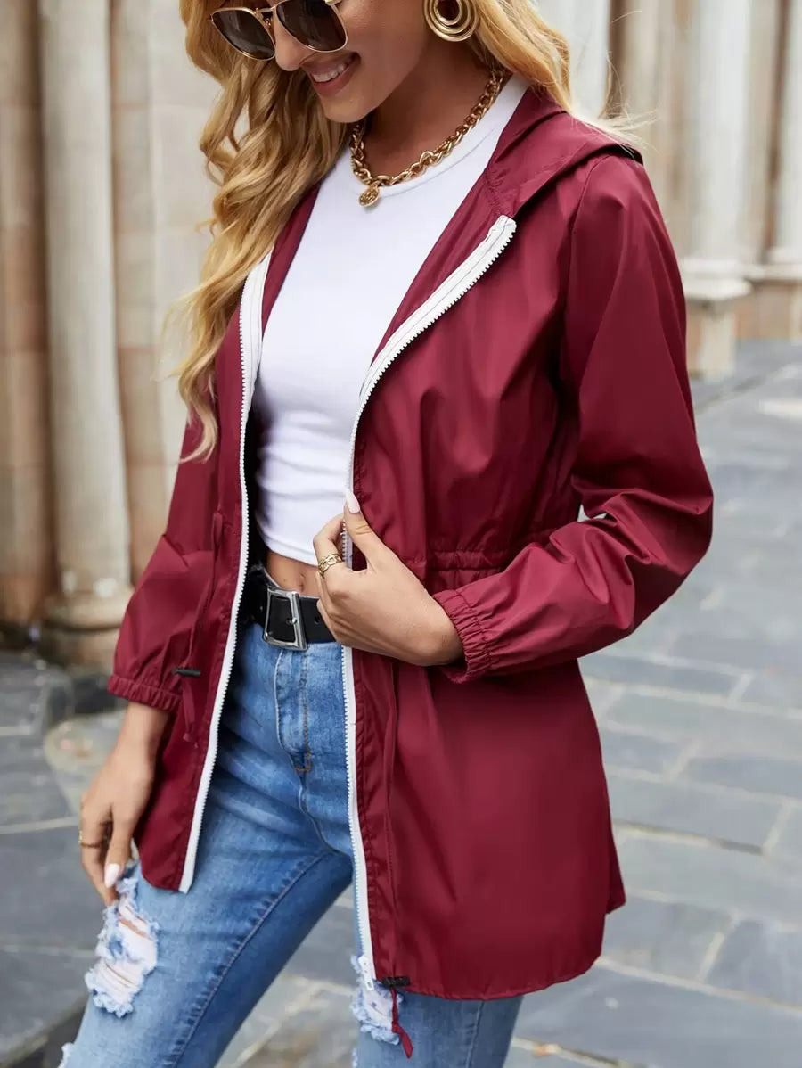 Giacca a Vento Donna con Cappuccio e Coulisse