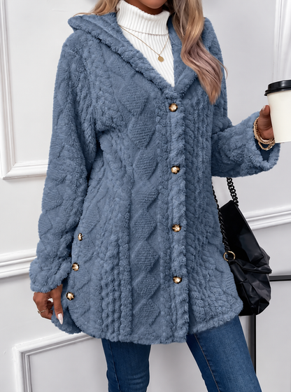 Giacca Teddy Donna con Cappuccio e Bottoni Dorati
