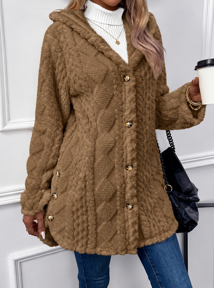 Giacca Teddy Donna con Cappuccio e Bottoni Dorati