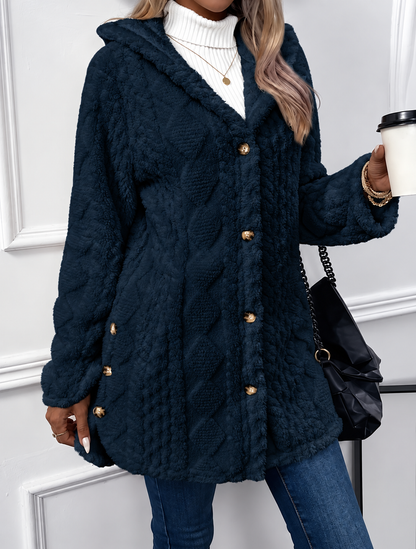 Giacca Teddy Donna con Cappuccio e Bottoni Dorati