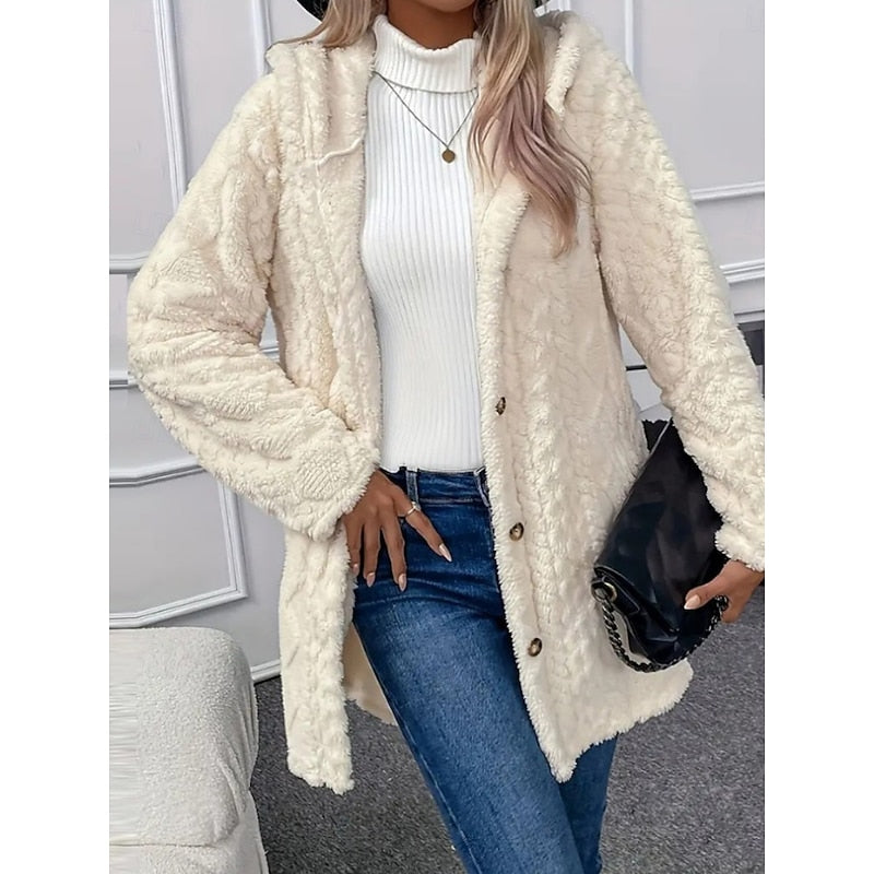 Giacca Teddy Donna con Cappuccio e Bottoni Dorati