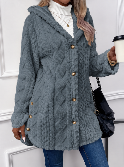 Giacca Teddy Donna con Cappuccio e Bottoni Dorati