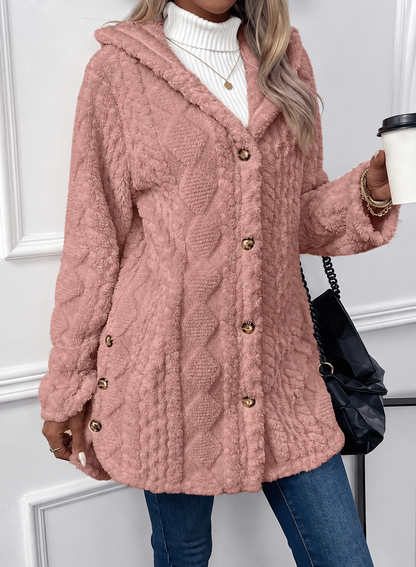 Giacca Teddy Donna con Cappuccio e Bottoni Dorati
