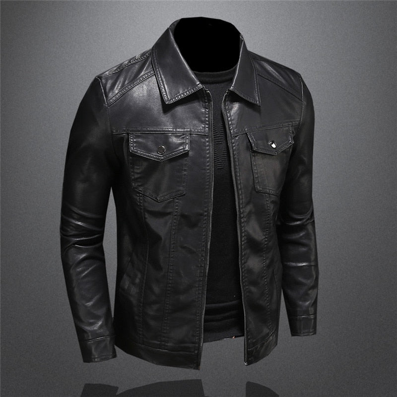 Giacca Biker Uomo Nera con Collo alla Coreana