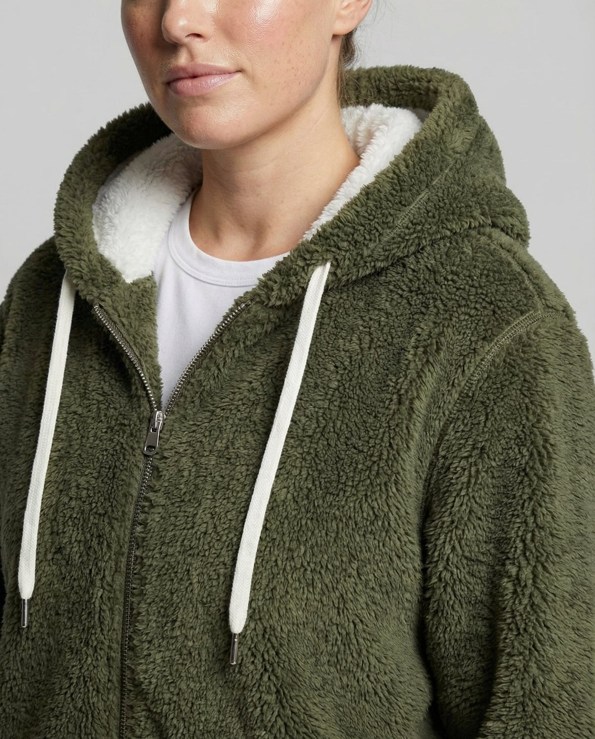 Giacca Sherpa Donna Zip Intera con Cappuccio